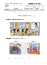 Đề kiểm tra học kì I Tiếng anh lớp 4 (Tờ 1) - Năm học 2016-2017 - Trường Tiểu học Nguyễn Đình Chiểu